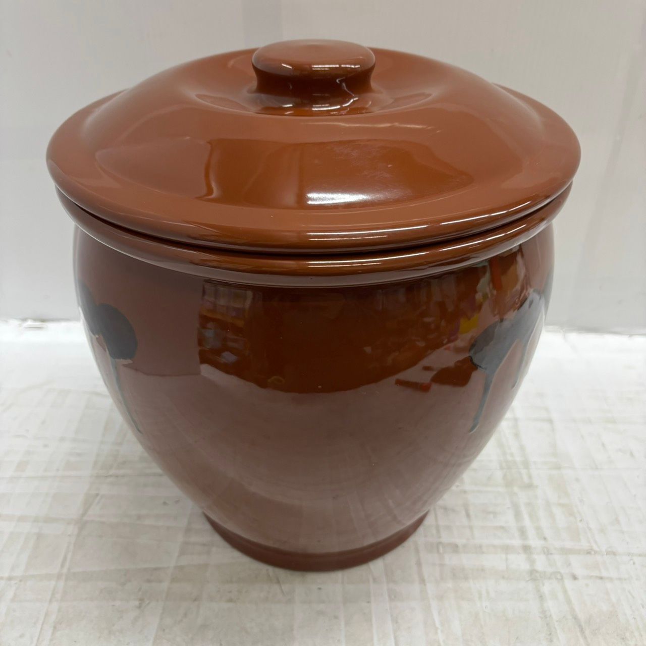 h10697 久松 丸壷 蓋付き 5号 アメ釉 丸甕 かめ 漬物樽 漬物容器 未