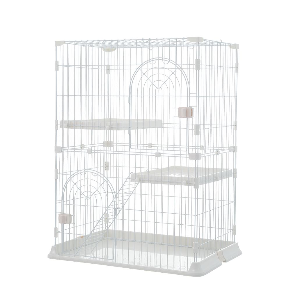 おしゃれ 猫 ケージ キャットケージ 2段 猫ゲージ キャットハウス ネコ ハウス 多段 留守番 保護 脱走防止 多頭飼いペットケージ ホワイト S