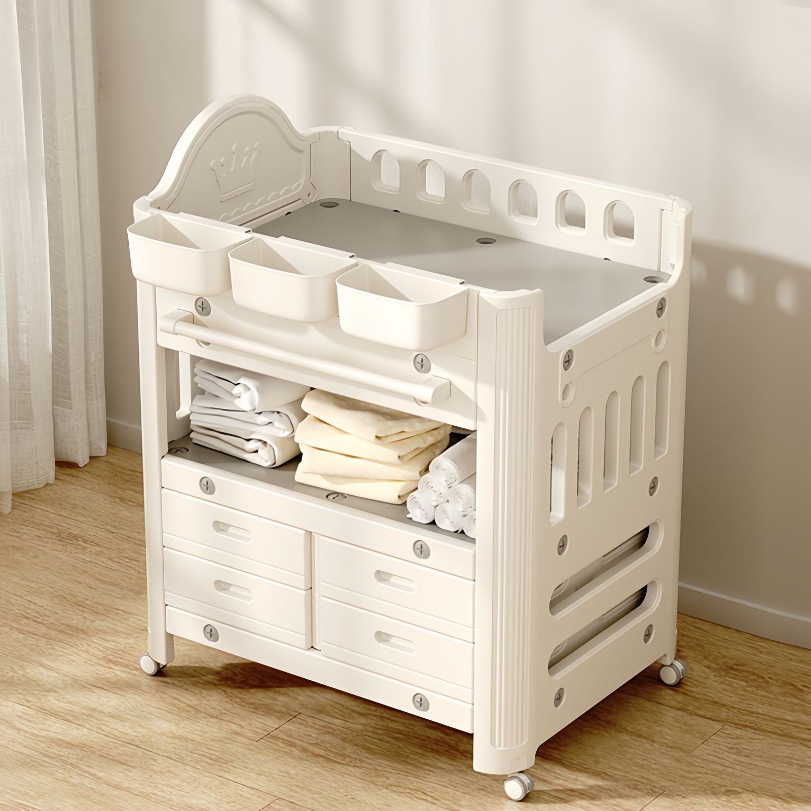 おむつ交換台 ワイドタイプ おむつ替え台 マットなし 引き出し 収納付き オムツ替え おむつ変え オムツ交換台 リビングボード かわいい HDPE製 超低ホル