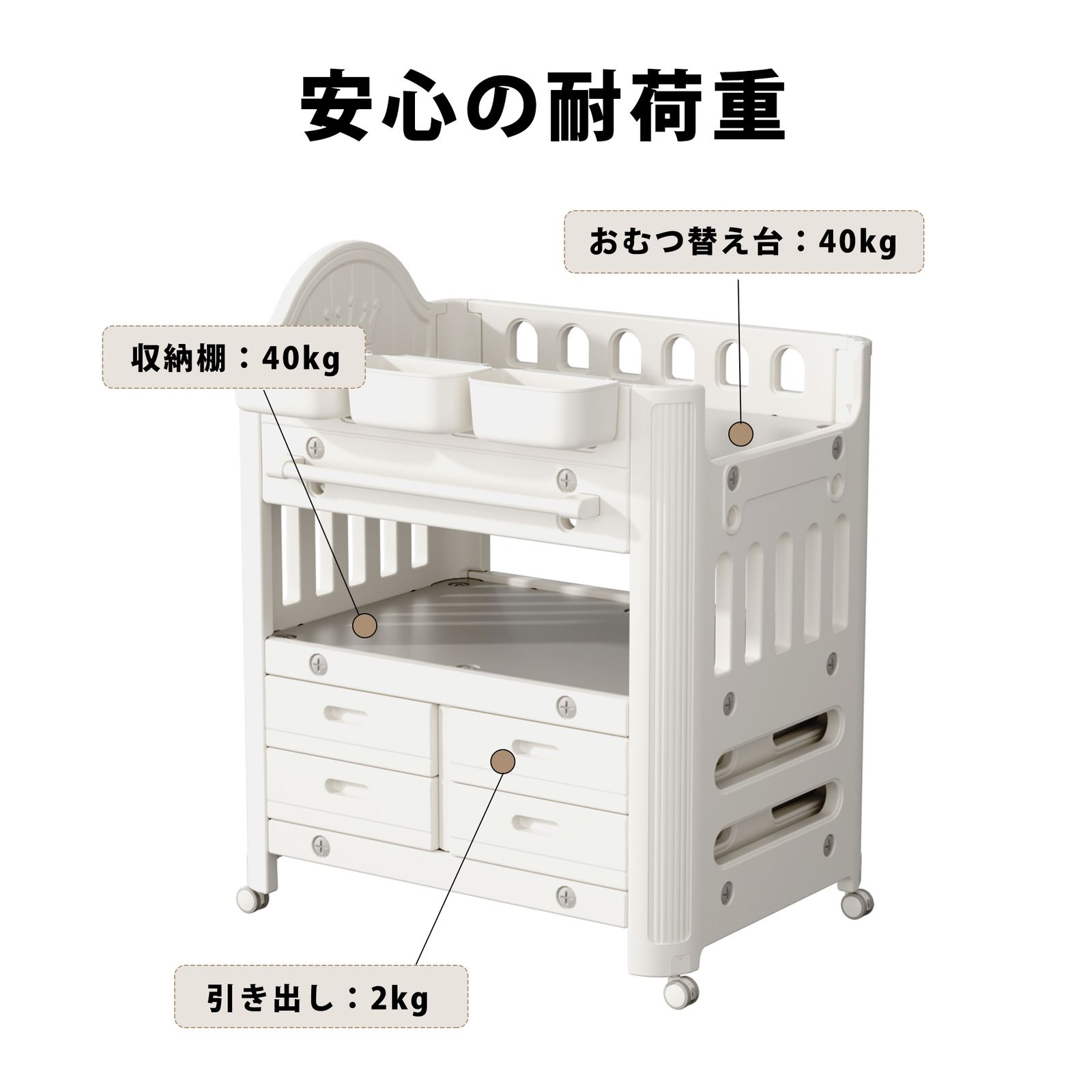  おむつ交換台 ワイドタイプ おむつ替え台 マットなし 引き出し 収納付き オムツ替え おむつ変え オムツ交換台 リビングボード かわいい HDPE製 超低ホル おもちゃ箱 収納 子ども用家具