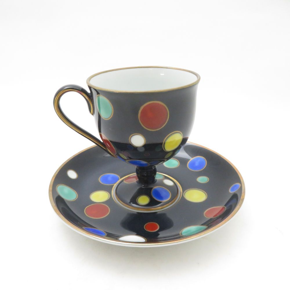 美品 Fukagawa Seiji 深川製磁 カップ＆ソーサー 5色水玉 脚付き