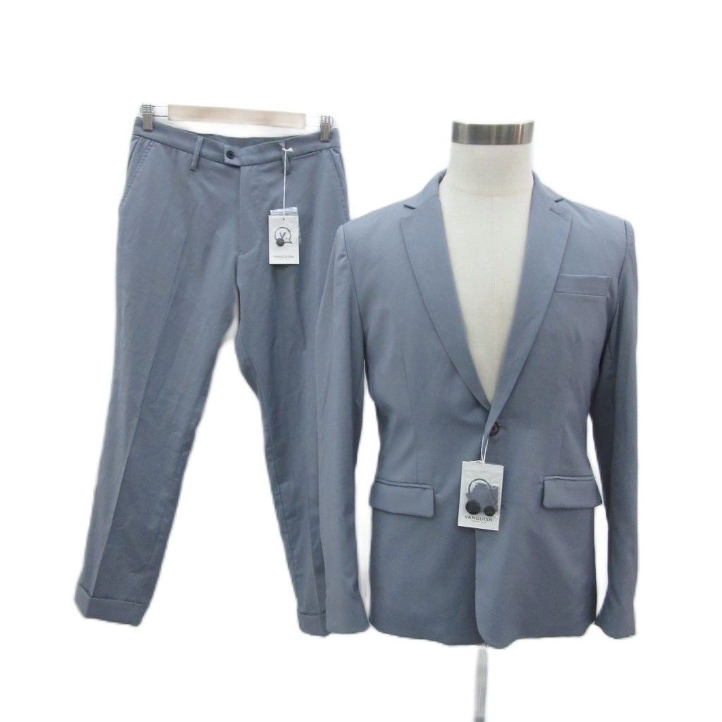 ヴァンキッシュ スーツ セットアップ 上下 テーラードジャケット ミドル丈 シングルボタン 総裏地 M クロップドパンツ 七分丈 S グレー MA 1 GY 58