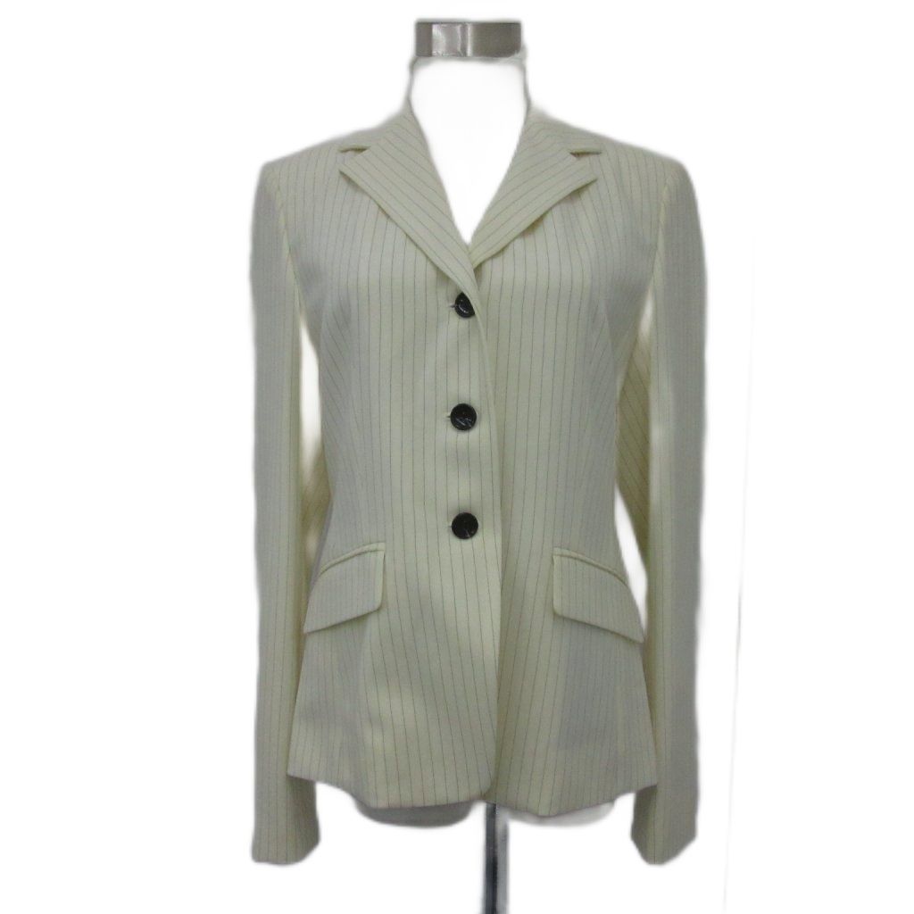 ダックス DAKS フォーマル セットアップ 上下 オープン ジャケット ミドル丈 フ スカート ミモレ丈 ストライプ柄 40 L 白 ホワイト YS 15 GY 58