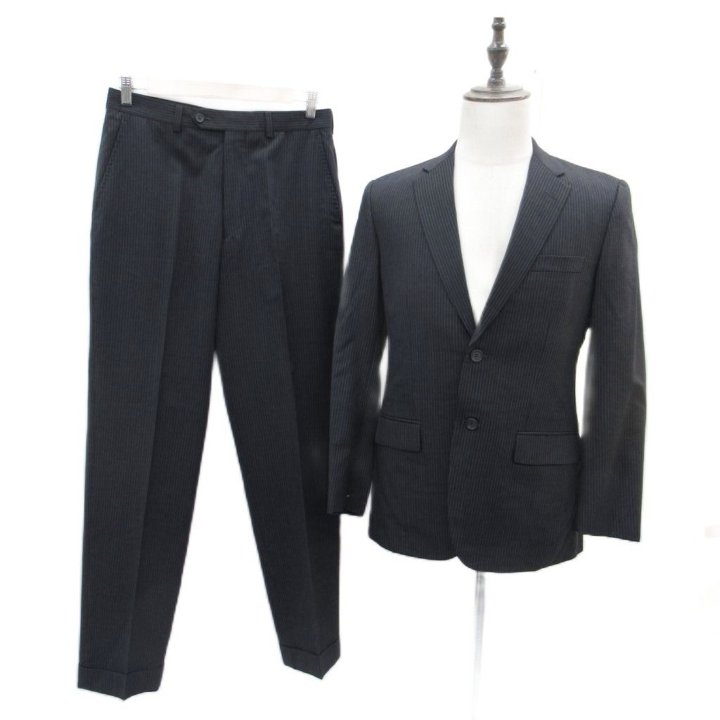 ブルックスブラザーズ BROOKS スーツ セットアップ 上下 テーラードジャケット シングルボタン ストライプ柄 スラックスパンツ ロング丈 2 ダークグレー SM 28 GY 61