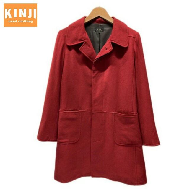 A P C ステン コート ロングコート アウター 無地 ロング丈 シングルボタン フロントポケット 古着