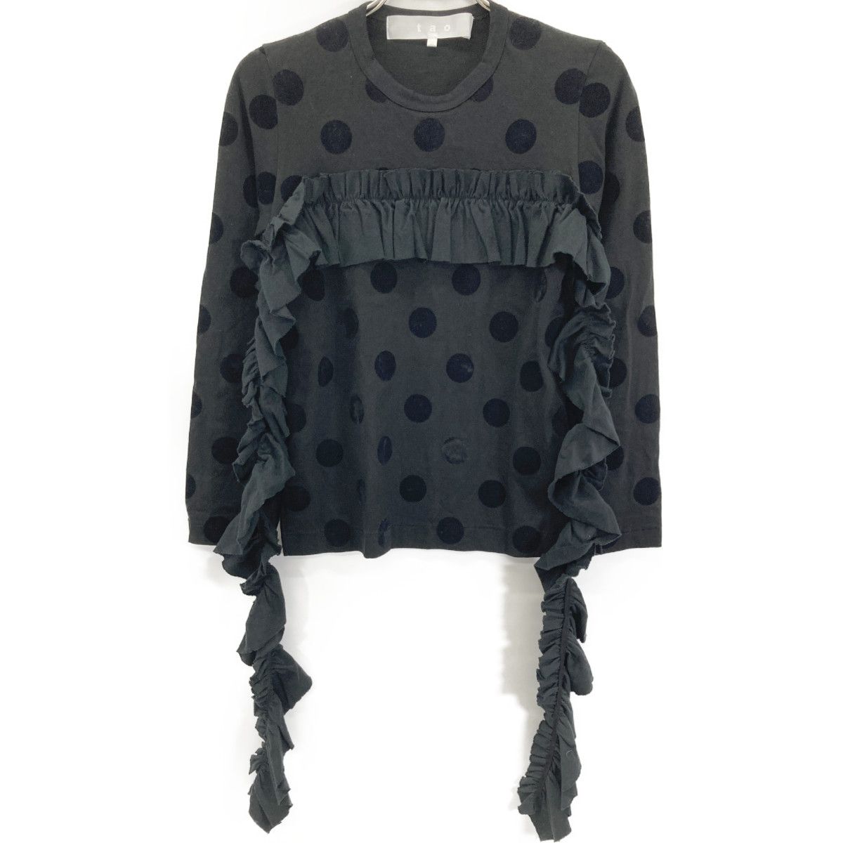 タオ TAO 22年製 TJ-T 004 ﾌﾞﾗｯｸ ﾄﾞｯﾄ ﾌﾘﾙﾃﾞｻﾞｲﾝ ｶｯﾄｿｰ Ｓ