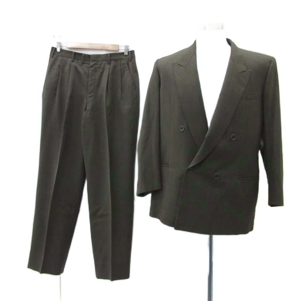 TOKYO AOYAMA Corsaro スーツ セットアップ 上下 テーラードジャケット ダブルボタン ミドル丈 スラックスパンツ ロング丈 カーキ YS 14 GY 61