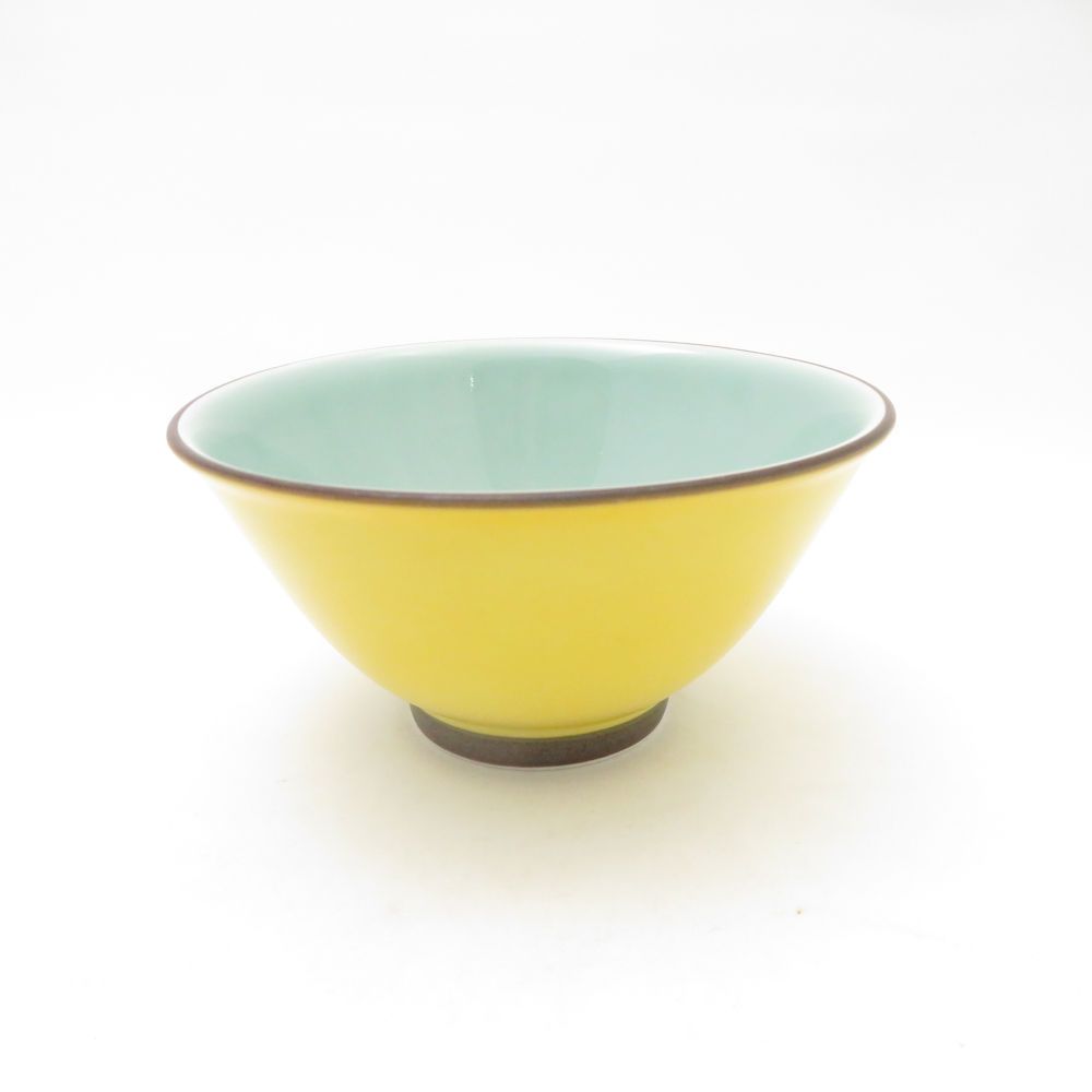 美品 Fukagawa Seiji 深川製磁 唐焼外黄 飯碗 茶碗 有田焼 ご飯