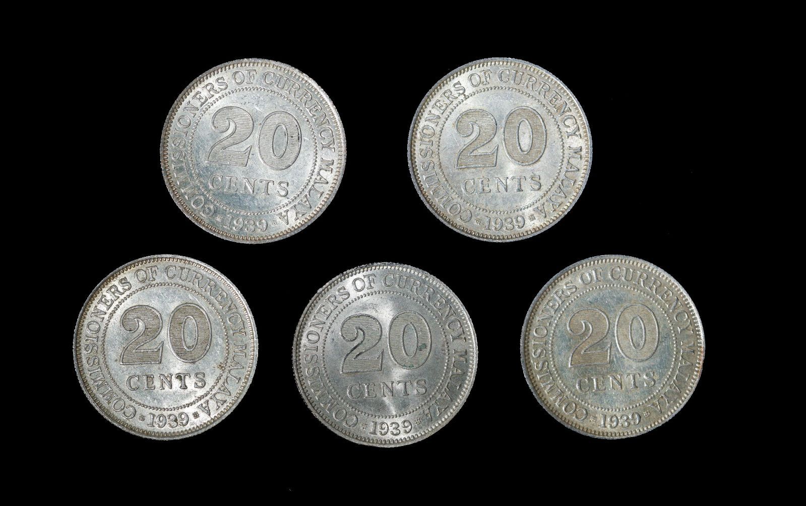 マラヤ MALAYSIA マレーシア ジョージ6世（1936~52） 20cents 5PCS 近