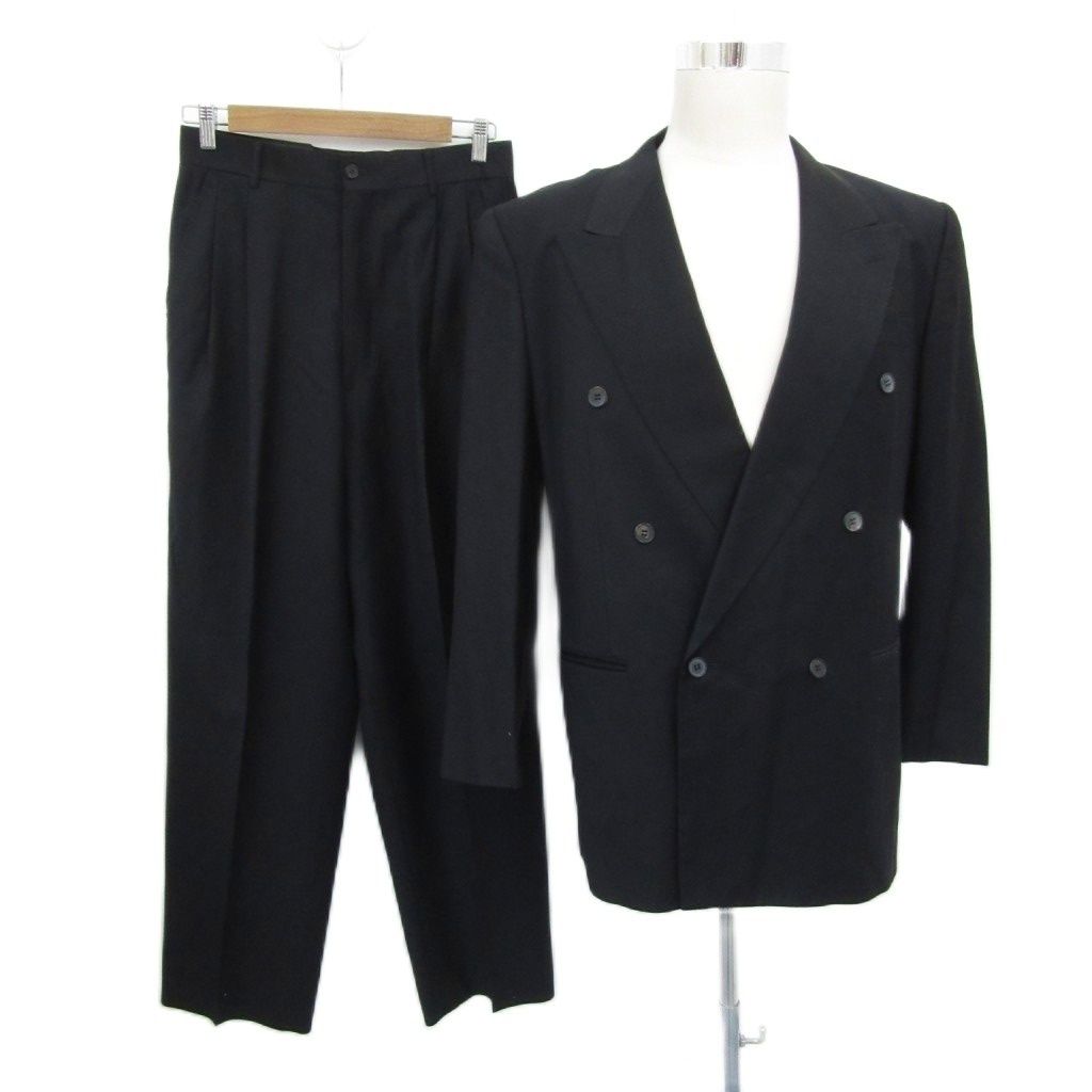 レノマ renoma スーツ セットアップ 上下 テーラードジャケット ミドル丈 ダブルボタン 総裏地 スラックスパンツ ロング丈 50 黒 ブラック 2143-02002 MA 12 GY 61