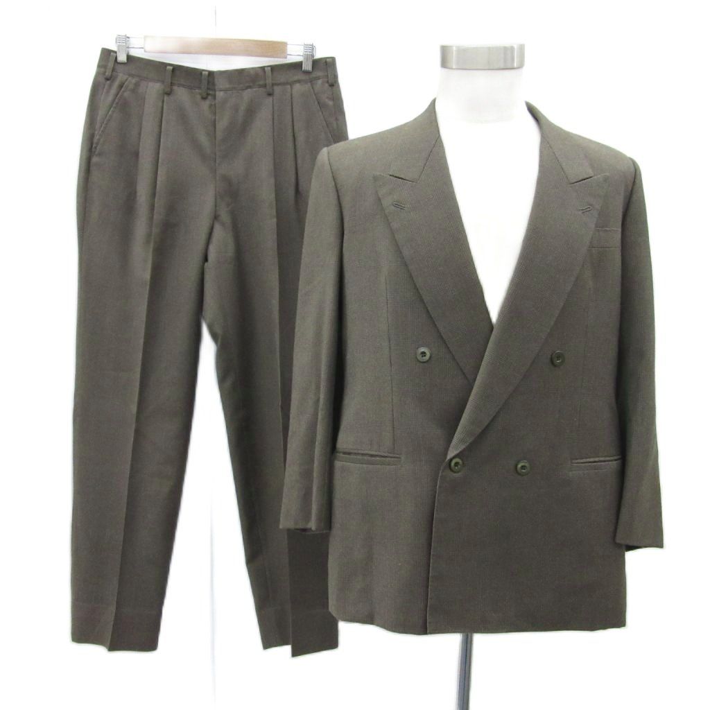 エルメネジルドゼニア Ermenegildo Zegna スーツ セットアップ 上下 カーキ テーラードジャケット ミドル丈 ダブルボタン スラックスパンツ ロング丈 MA 12 GY 61