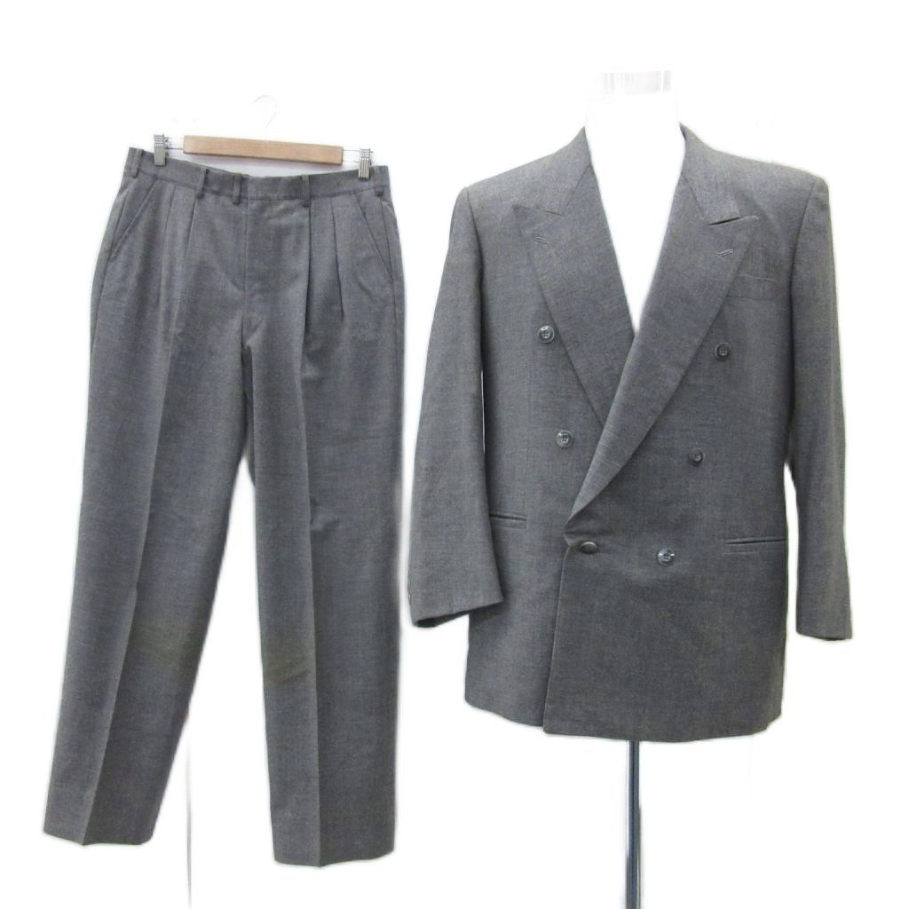 エルメネジルドゼニア Ermenegildo Zegna スーツ セットアップ 上下 テーラードジャケット ダブルボタン 総裏地 ミドル丈 スラックスパンツ ロング丈 ストライプ柄 グレー YS 12 GY 61