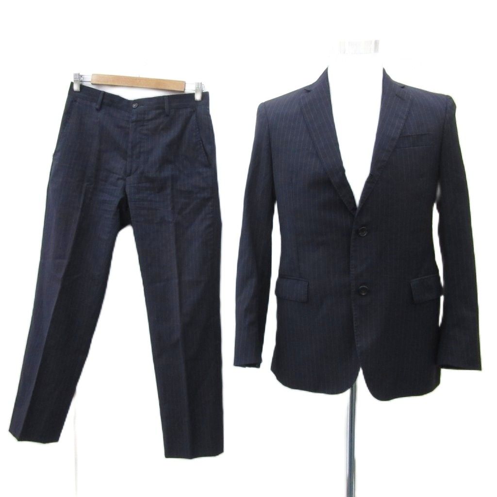 ポロ ラルフローレン POLO RALPH LAUREN スーツ セットアップ 上下 テーラードジャケット シングルボタン ミドル丈 スラックスパンツ ストライプ柄 ロング丈 36 S ネイビー 紺 YS 15 GY 61
