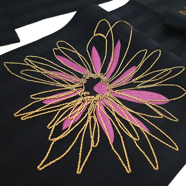  京袋帯 正絹 金糸 黒 紅紫 花 ストライプ 縞 デザイン カジュアル 春 秋 冬 上質 仕立て上がり みやがわ sb 54913 名古屋帯 帯