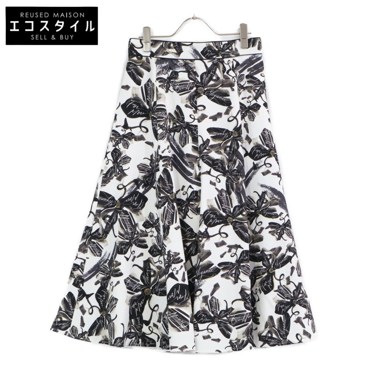 ANAYI アナイ ﾎﾜｲﾄ×ﾌﾞﾗｯｸ ｱｰﾄﾌﾗﾜｰﾌﾟﾘﾝﾄﾌﾚｱｽｶｰﾄ 38