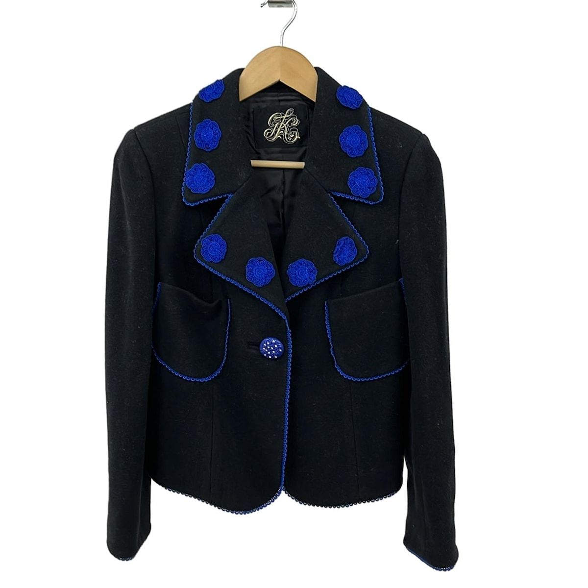 伊太利屋 イタリヤ ジャケット サイズ9 M レディース 黒 ブルー 長袖 ラインストーン 冬