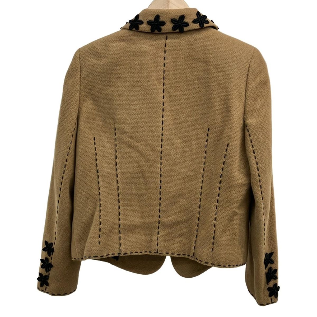 伊太利屋 イタリヤ ジャケット サイズ11 M レディース - ベージュ×黒 長袖 ラインストーン 秋 冬