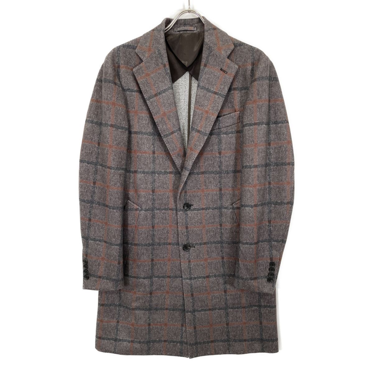 定価８万 美品 エストネーション ESTNATION チェスターコート メンズS ESTNATION エストネーション ﾌﾞﾗｳﾝ 20AW ﾍﾟｰﾝﾁｪｯｸ ﾁｪｽﾀｰｺｰﾄ