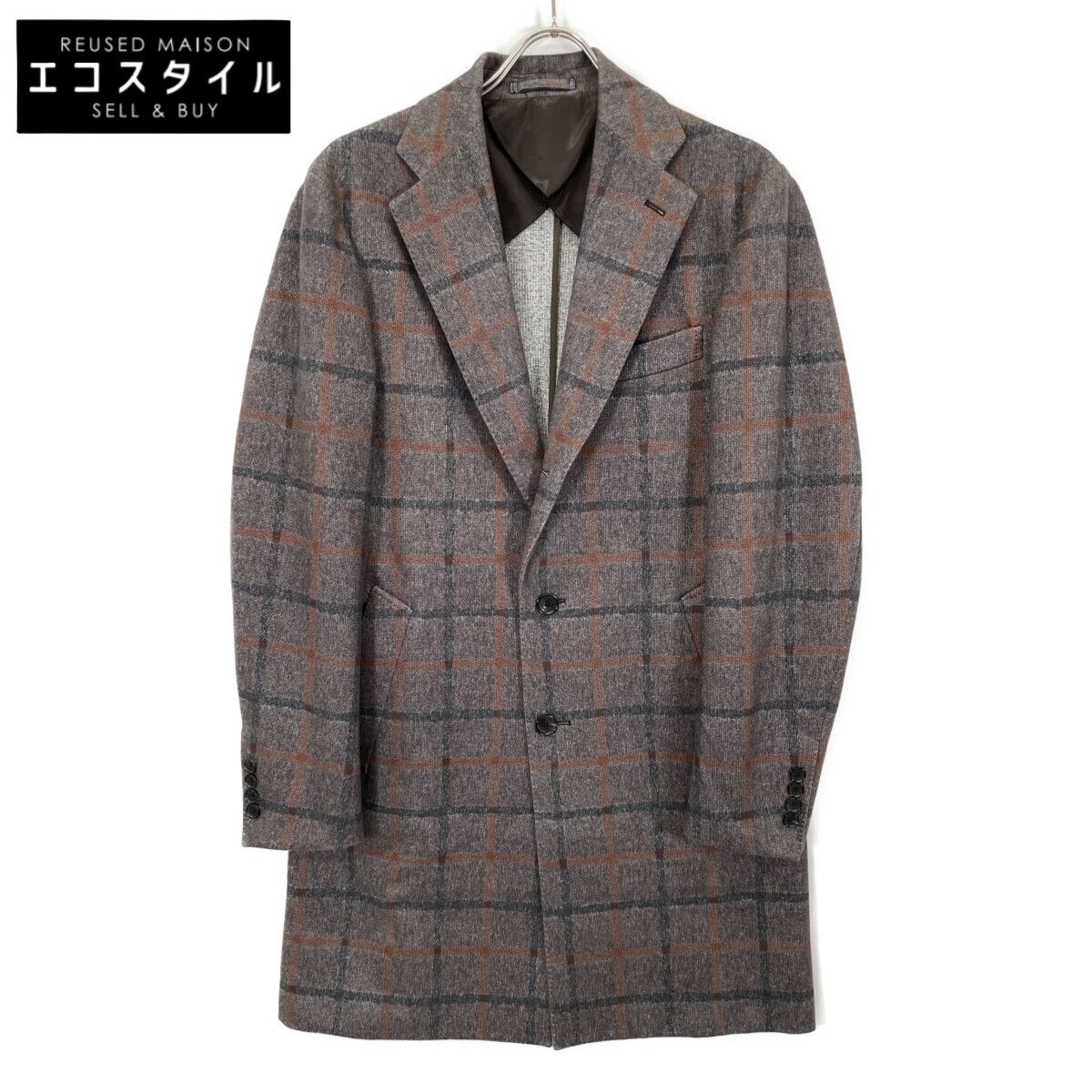 定価８万 美品 エストネーション ESTNATION チェスターコート メンズS ESTNATION エストネーション ﾌﾞﾗｳﾝ 20AW ﾍﾟｰﾝﾁｪｯｸ ﾁｪｽﾀｰｺｰﾄ