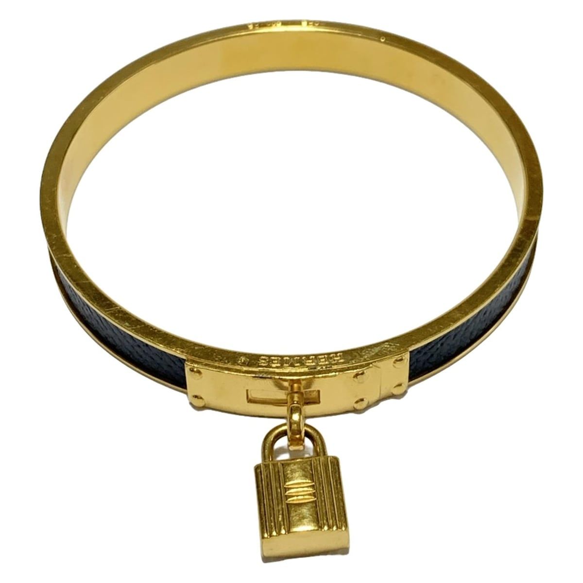 HERMES エルメス バングル ケリーバングル レザー ゴールド ダークネイビー