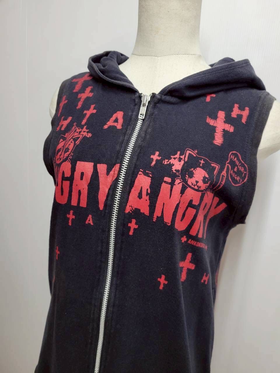 送料込【HANGRY&ANGRY】猫耳ジップ フード付き ベスト/ハングリー