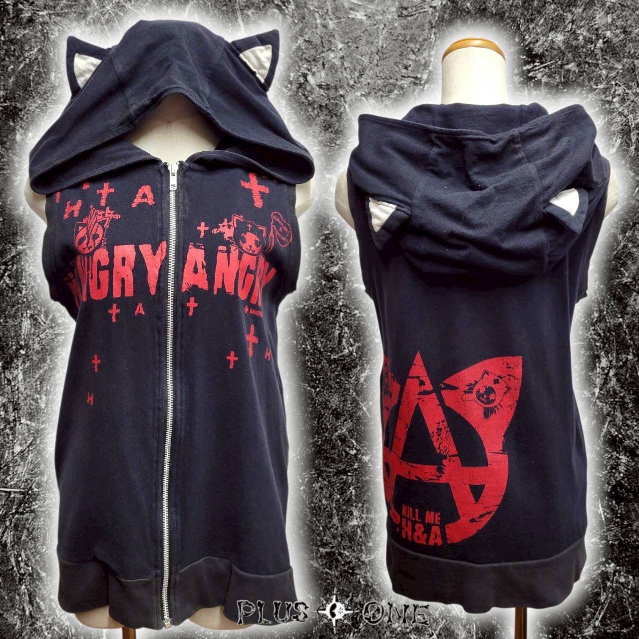 送料込【HANGRY&ANGRY】猫耳ジップ フード付き ベスト/ハングリー