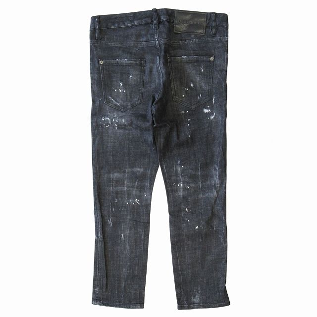 21 AW ディースクエアード クール ガール クロップド ジーンズ ブラック デニム パンツ ダメージ リペア ペイント 加工 ストレッチ サイズ38 黒 レディース