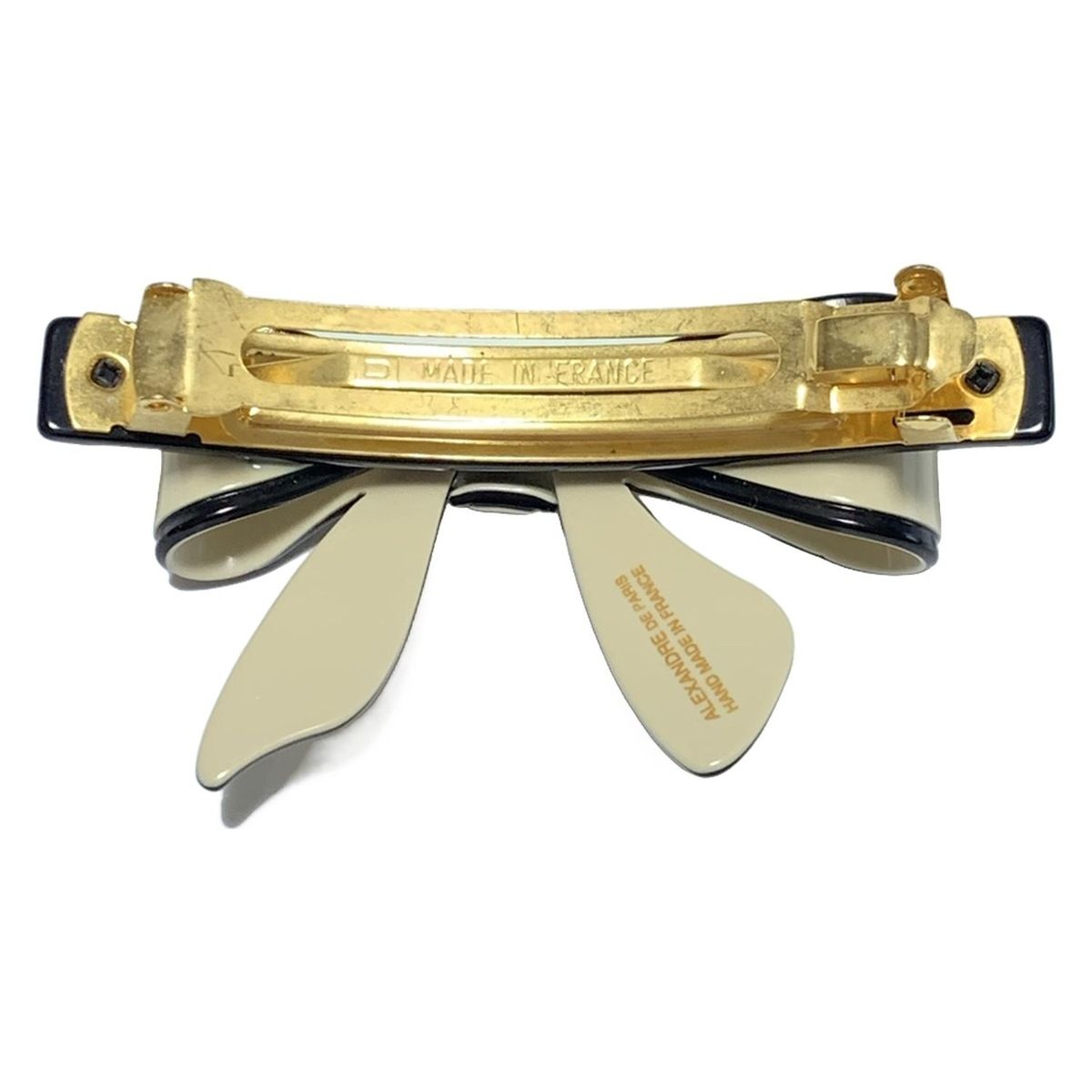 ALEXANDRE de PARIS アレクサンドル ドゥ パリ バレッタ - ベージュ×黒×ゴールド リボン