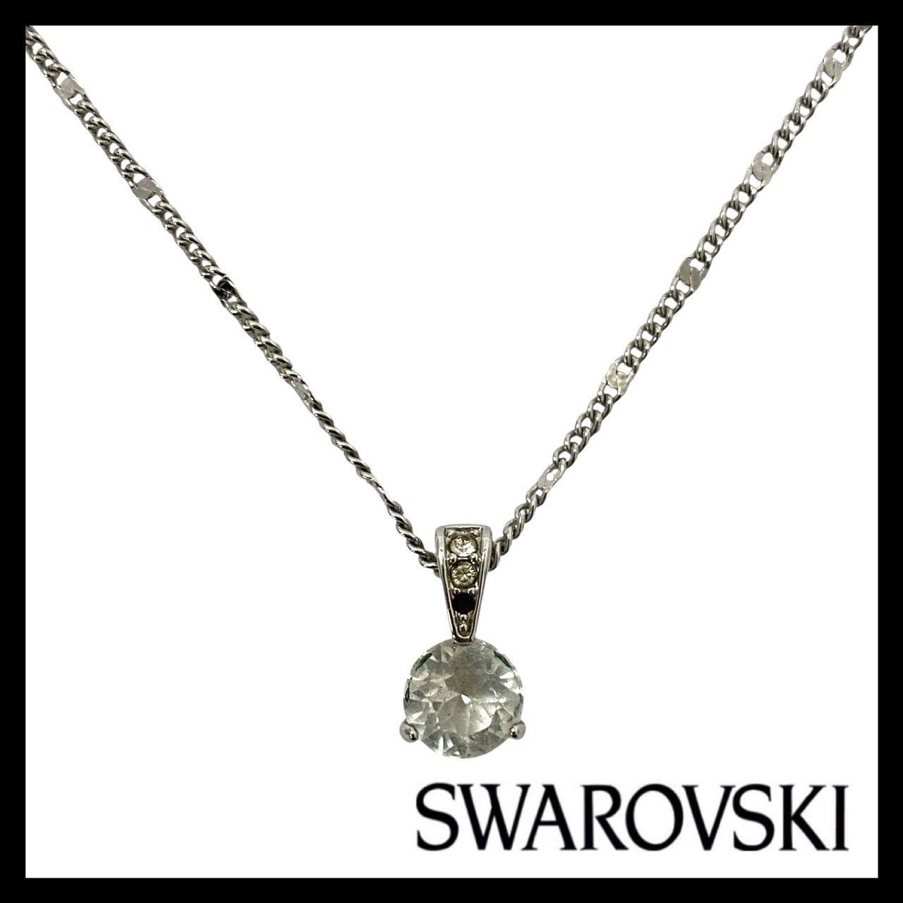 M【SWAROVSKI】ソリテール ネックレス クリスタル シルバーカラー 