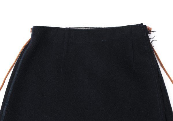 ウール裁ち切りラップスカート 紺2