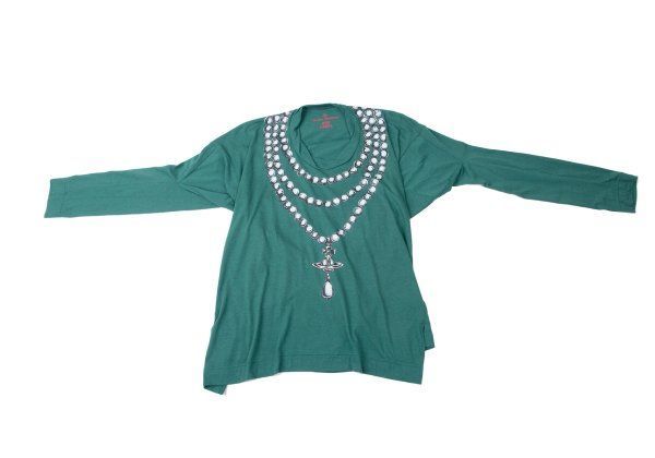 ヴィヴィアンウエストウッド レッドレーベルVivienne Westwood Red Label オーブチェーンネックレスプリントオフショルダーカットソー 緑2