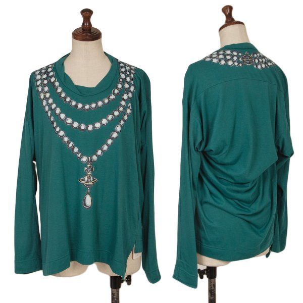 ヴィヴィアンウエストウッド レッドレーベルVivienne Westwood Red Label オーブチェーンネックレスプリントオフショルダーカットソー 緑2