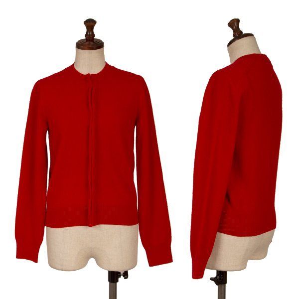 コムコム コムデギャルソンCOMME des GARCONS ウールクルーネックニットカーディガン 赤XS