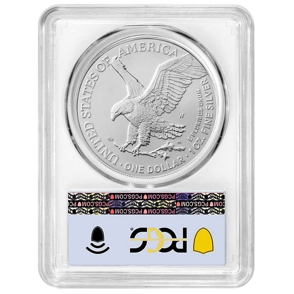 2025 W 1 1オンス バーニッシュド アメリカン シルバー イーグル PCGS SP 70 FDOI フラッグラベル ホワイト