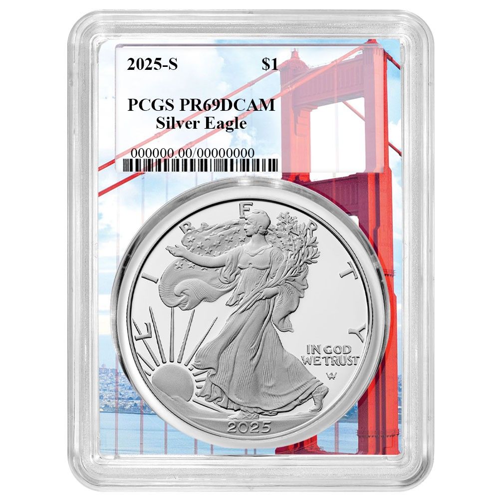 2025 S 1 1オンス プルーフ アメリカン シルバー イーグル PCGS ゴールデン ゲート ブリッジ