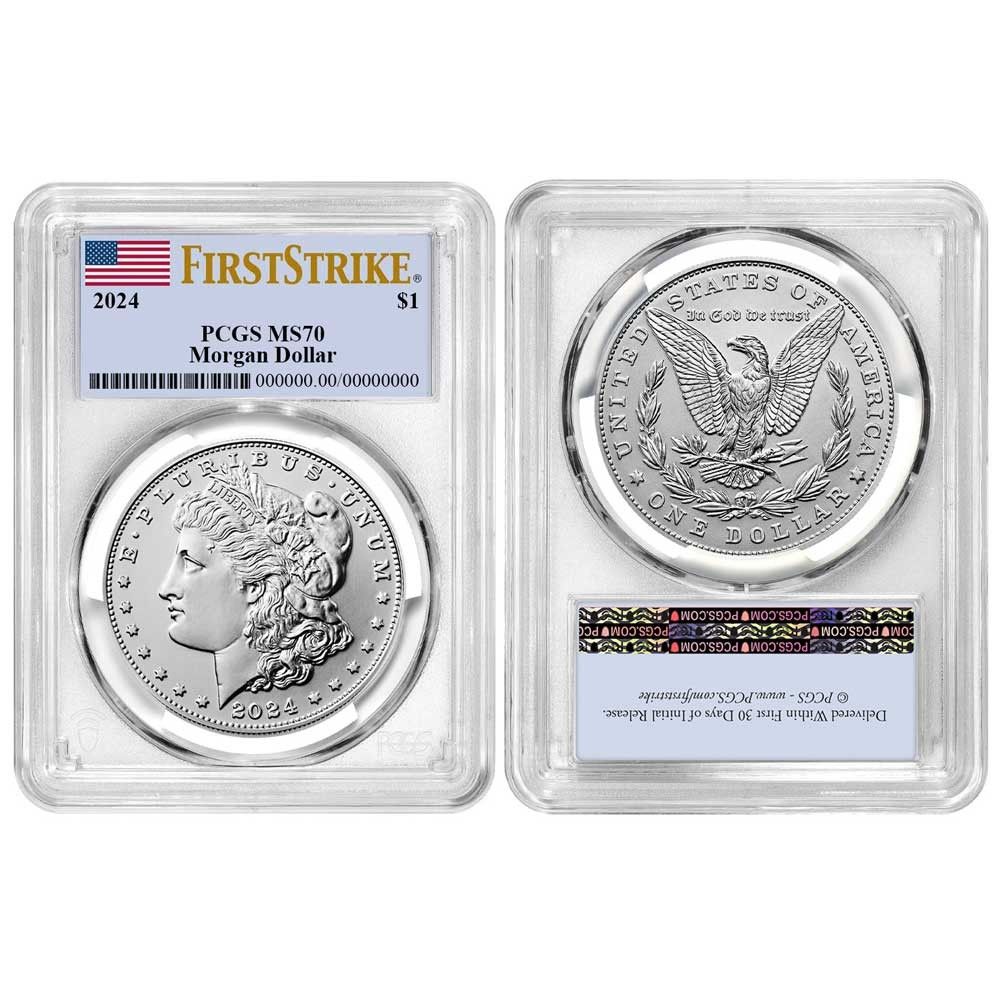 セット 1ドル モルガン＆ピース シルバーダラー PCGS MS 70 FS フラッグラベル