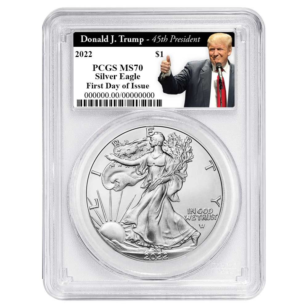 1ドル 1オンス アメリカンシルバーイーグル PCGS MS 70 FDOI トランプ第45代大統領ラベル