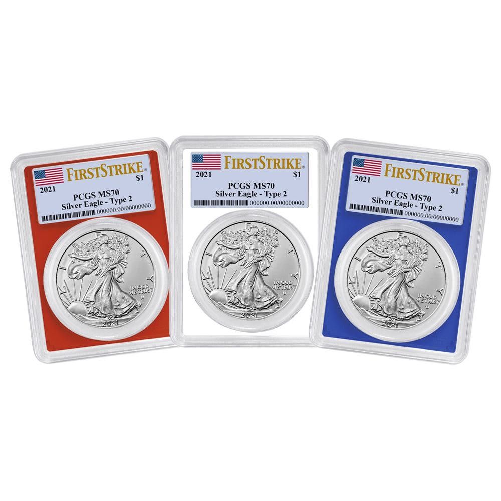 セット 2021年 1 1オンス T 2 アメリカンシルバーイーグル PCGS MS 70 FS フラッグラベル レッド