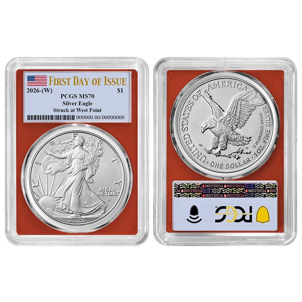 3点セット 2026 W 1 1オンス アメリカン シルバー イーグル PCGS MS 70 FDOI フラッグ