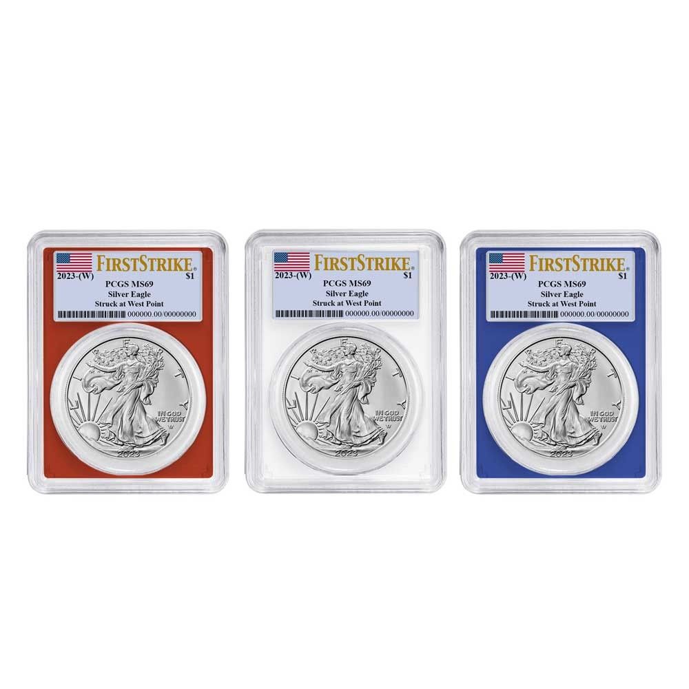 3点セット W 1 1オンス アメリカン シルバー イーグル PCGS MS 69 FS フラッグラベル レッド