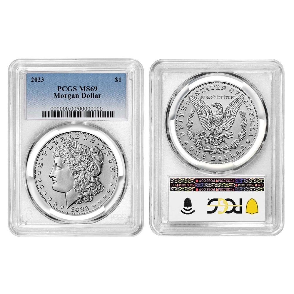 セット 1ドル モルガン＆ピース シルバーダラー PCGS MS 69 ブルーラベル