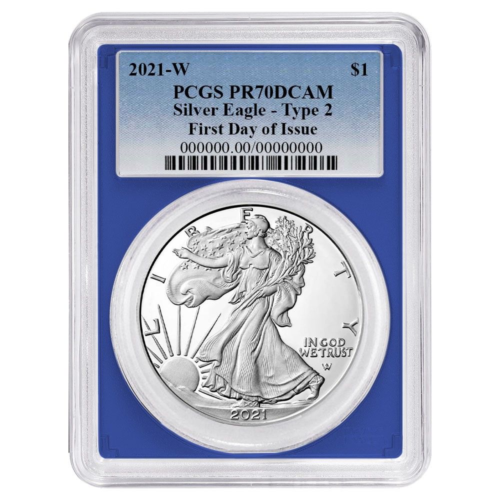2021 W 1 1オンス T 2 プルーフ アメリカンシルバーイーグル PCGS FDOI ブルーラベル