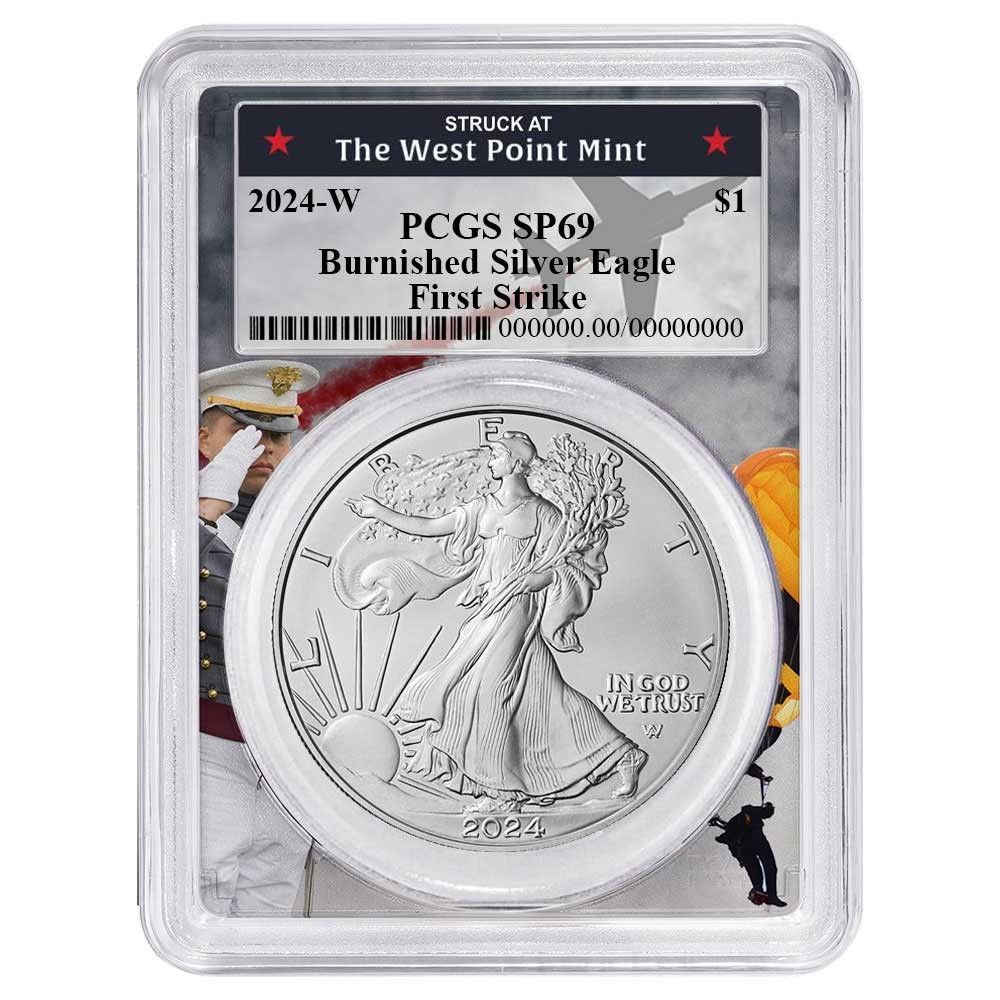 2025-W 1 1オンス バーニッシュド アメリカン シルバー イーグル PCGS SP 69 FS ウェストポイント フレーム