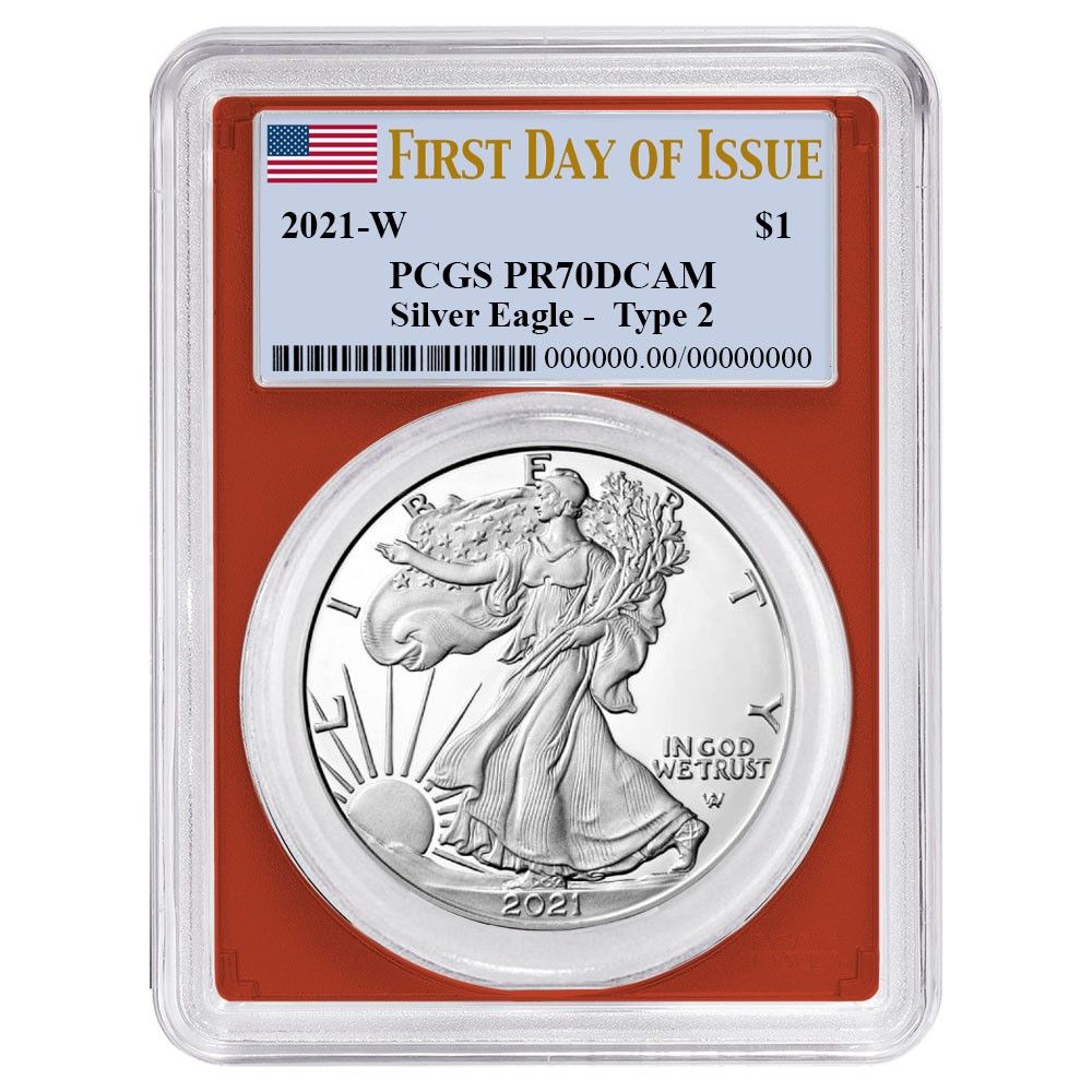2021 W 1 1オンス T 2 プルーフ アメリカンシルバーイーグル PCGS FDOI フラッグラベル