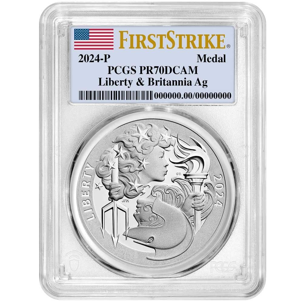 2025-P 1オンス プルーフ リバティ ブリタニア シルバーメダル PCGS FS フラッグラベル
