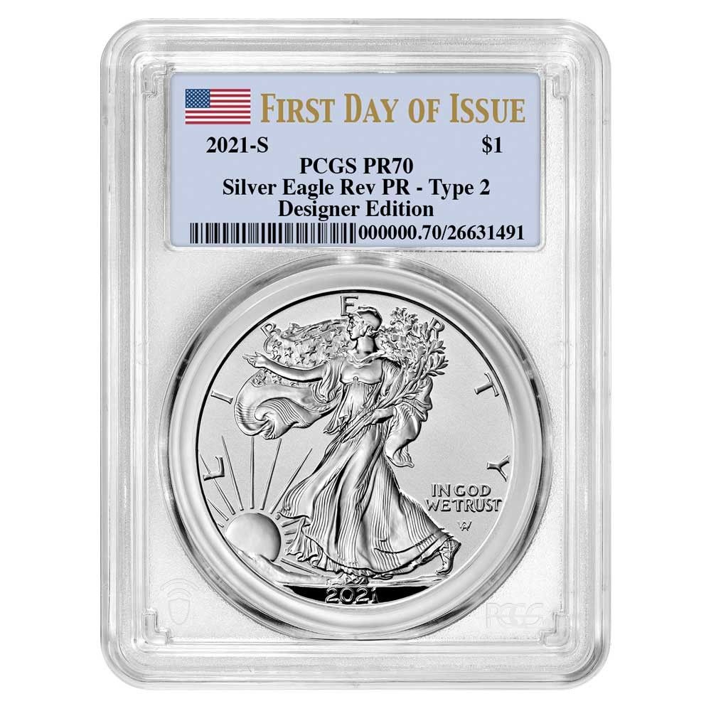 2021-S 1 1オンス T-2 リバースプルーフ アメリカンシルバーイーグル PCGS PR 70 FDOI フラッグラベル