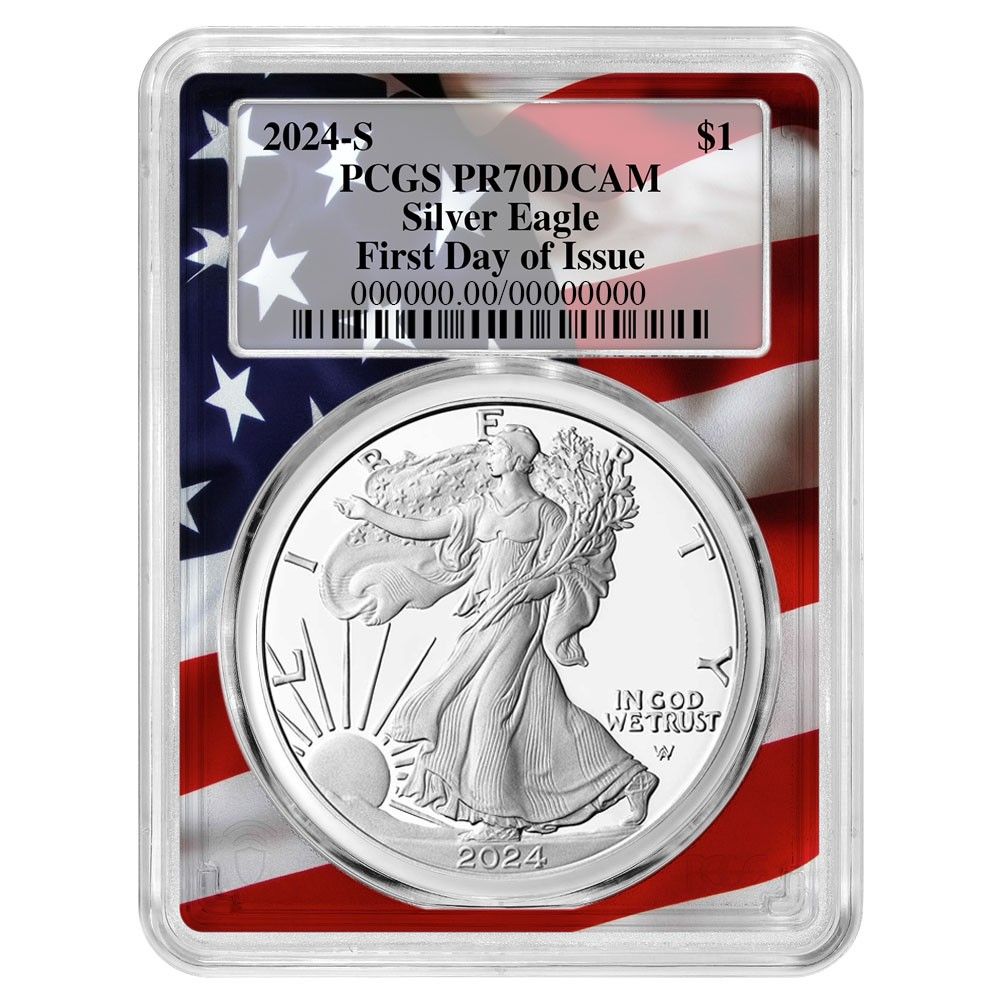 2025 S 1 1オンス プルーフ アメリカン シルバー イーグル PCGS FDOI 旗額縁