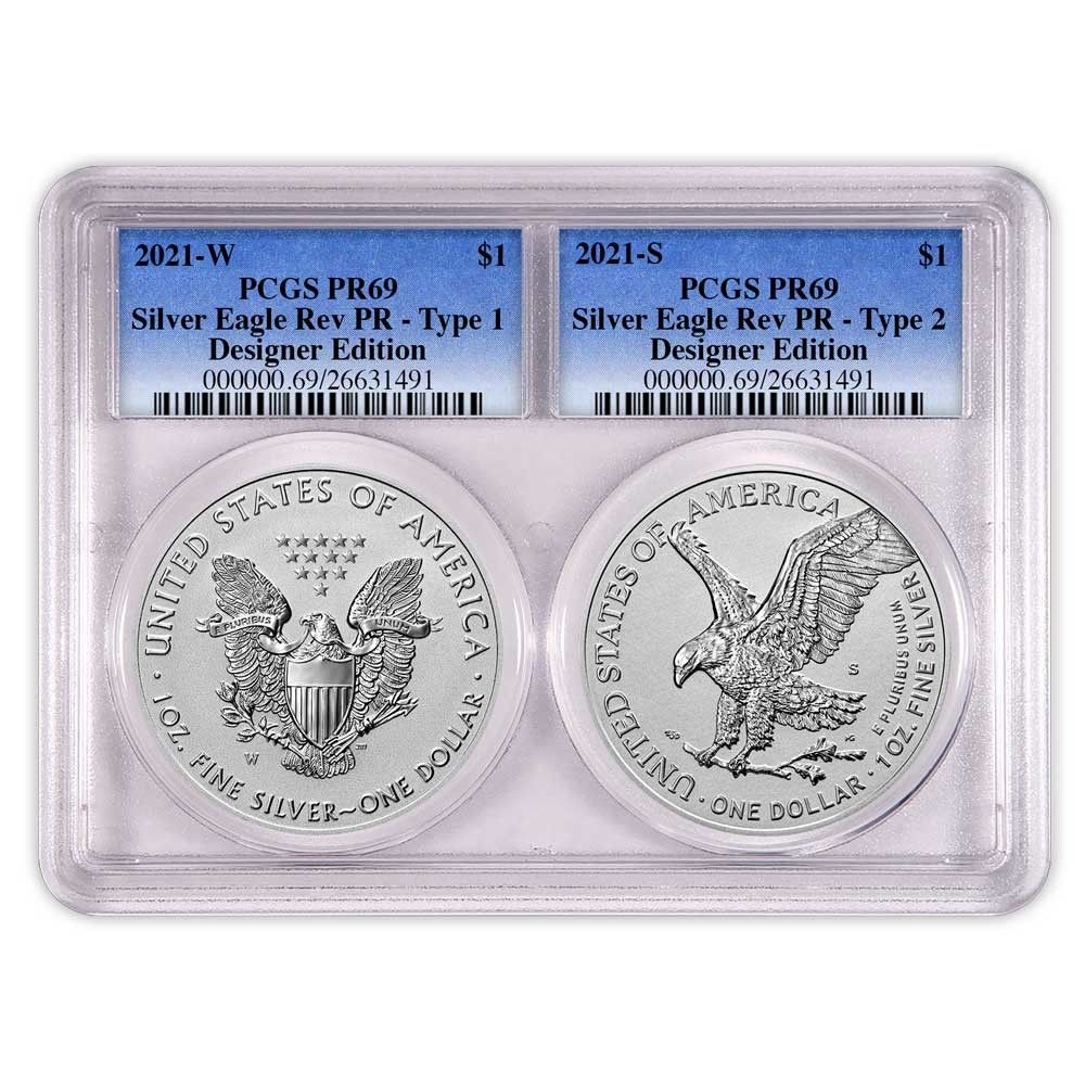セット - 2021年 1ドル 1オンス リバースプルーフ アメリカンシルバーイーグル デザイナー PCGS PR 69
