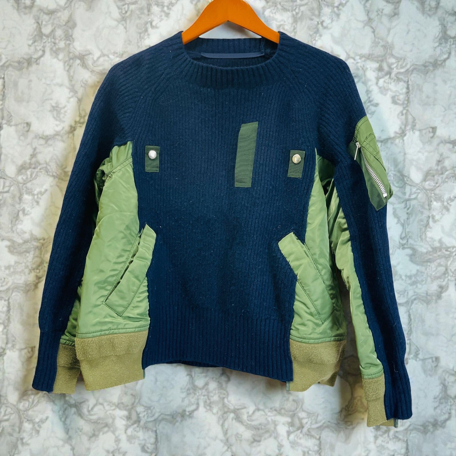 Sacai サカイ Wool Knit x Nylon Twill Pullover ウール ニット 