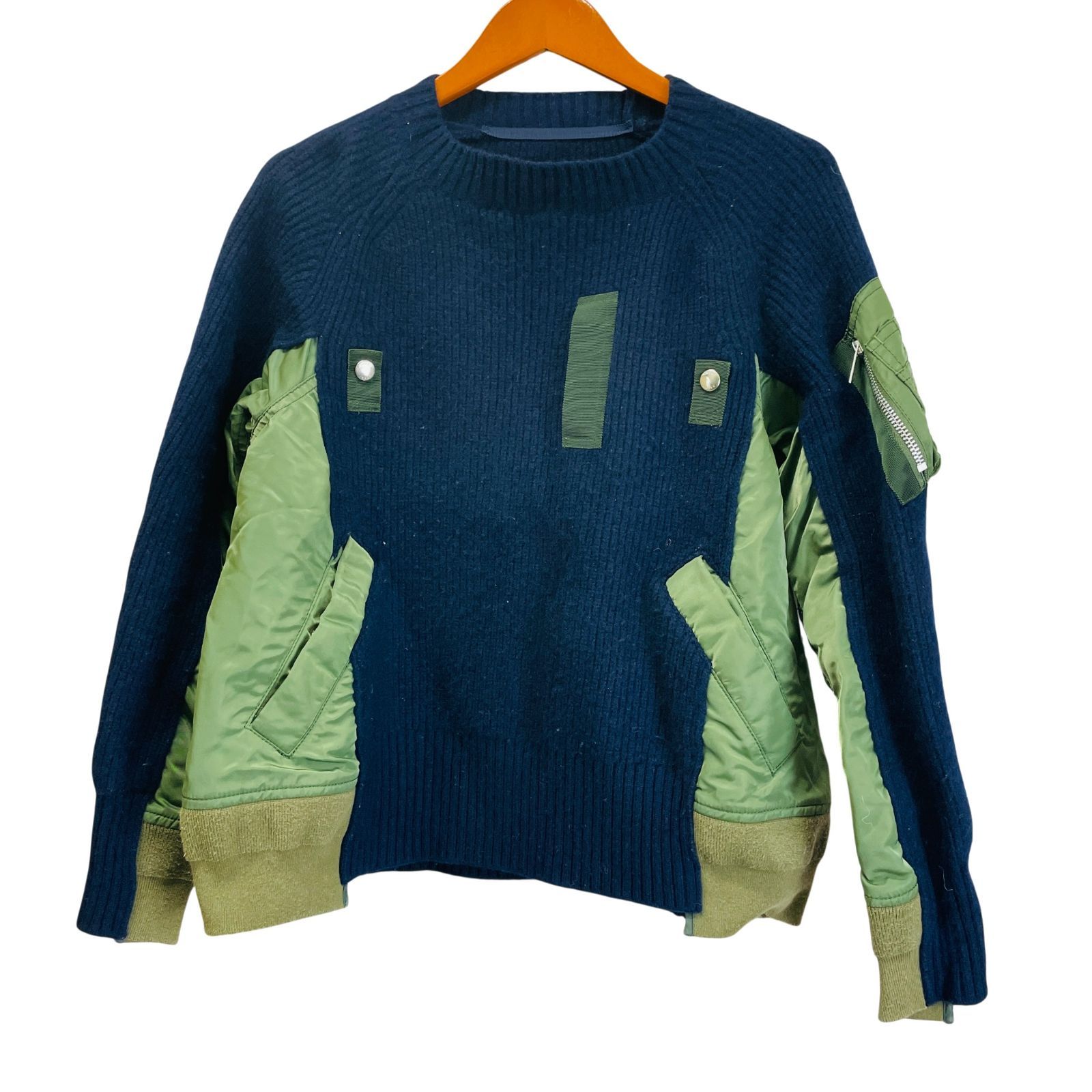 Sacai サカイ Wool Knit x Nylon Twill Pullover ウール ニット